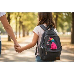 Colorful Pom-Pom & Tassel Keychain With "Mama" Charm Multicolor Beads And Rose G